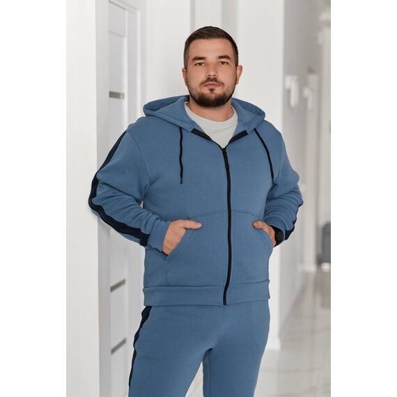 Мужской теплый костюм на флисе цвета джинс, Цвет: Голубой, Размер: 56, изображение 3