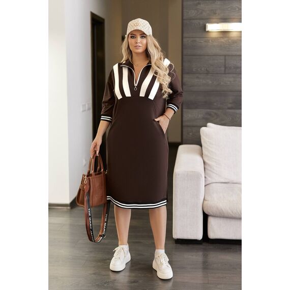 Женское платье миди свободного кроя цвета шоколад, Цвет: Коричневый, Размер: 50