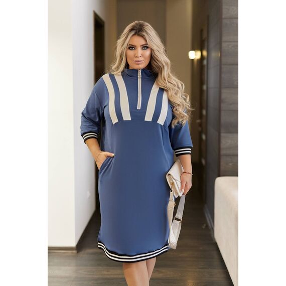 Женское платье миди свободного кроя цвета джинс, Цвет: Синий, Размер: 50, изображение 3