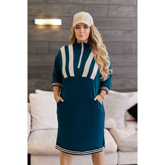 Женское платье миди свободного кроя цвета морской волны, Цвет: Изумрудный, Размер: 50, изображение 2