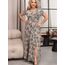 Женское платье макси с разрезом цвета капучино с цветами, Цвет: Бежевый, Размер: 60