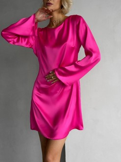 Жіноча сукня міні із сатину колір фуксія р.42 459591