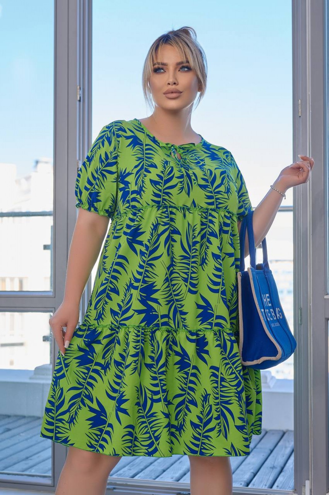 Жіноча сукня із софту колір салатовий р.58/60 455313