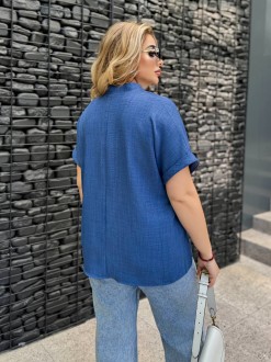 Жіноча блуза з льону колір джинс р.48/52 459926