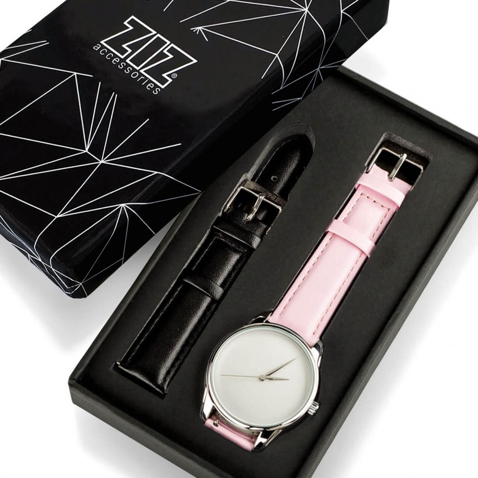 Годинник ZIZ Мінімалізм, ремінець пудровий-рожевий, срібло і додатковий ремінець 142859