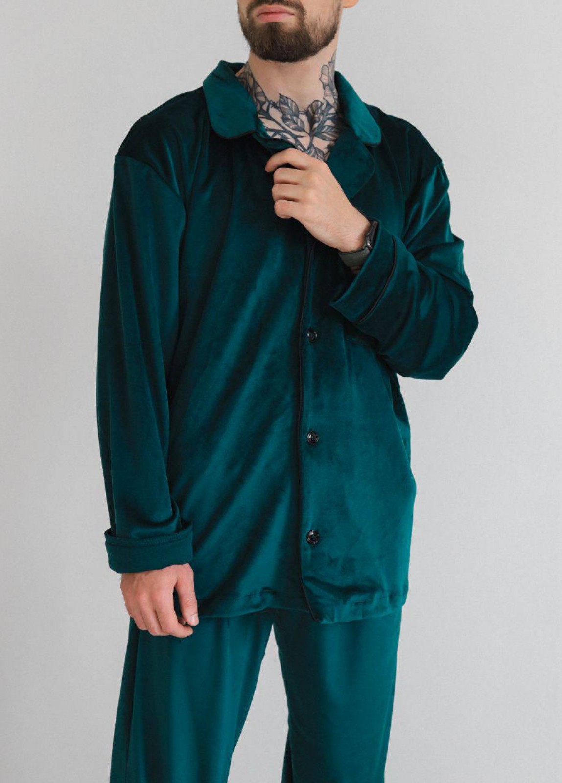 Чоловіча піжама з велюру колір смарагдовий р.S 449685
