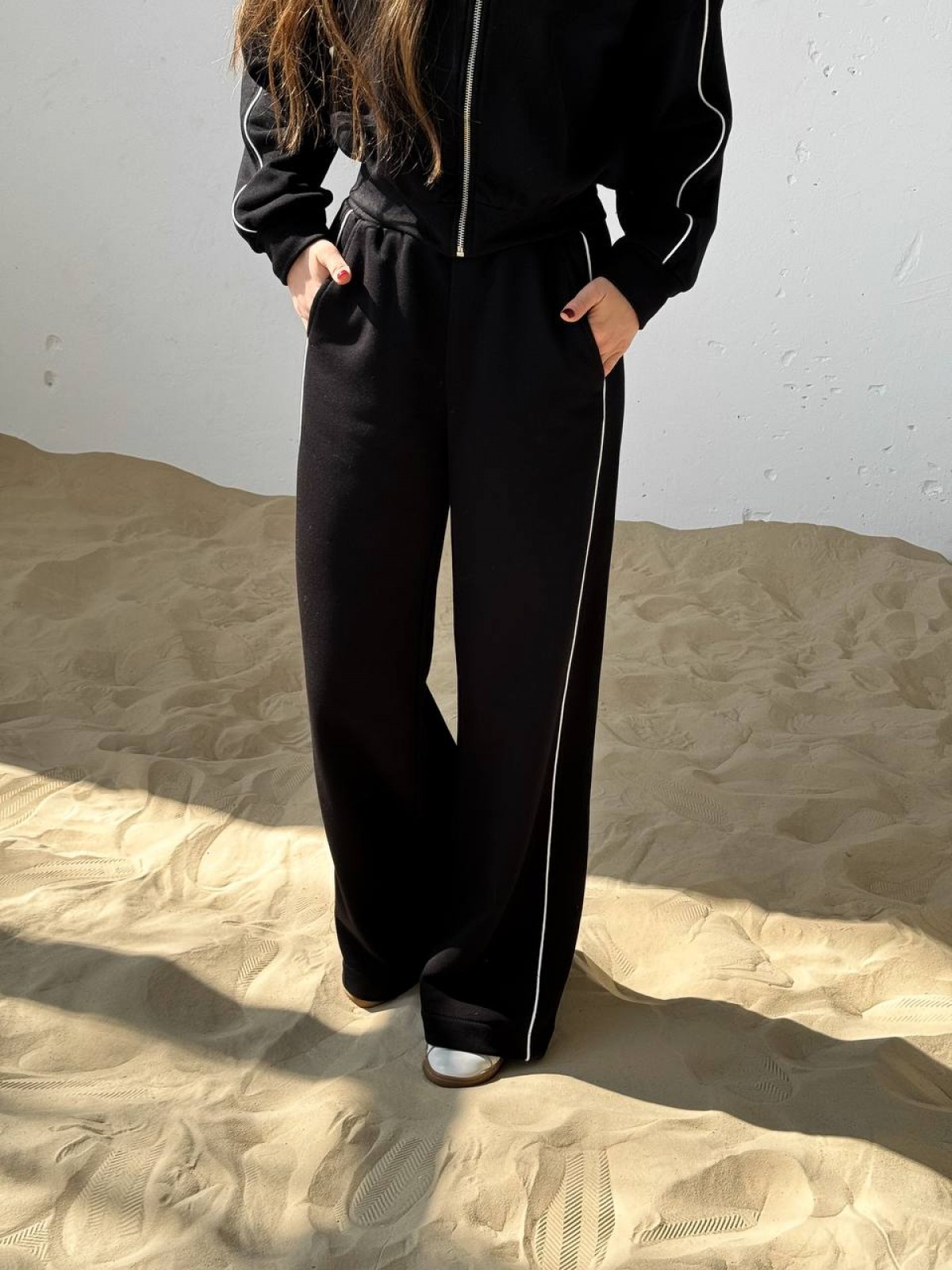 Жіночий костюм з брюками палаццо колір чорний р.46/48 454410