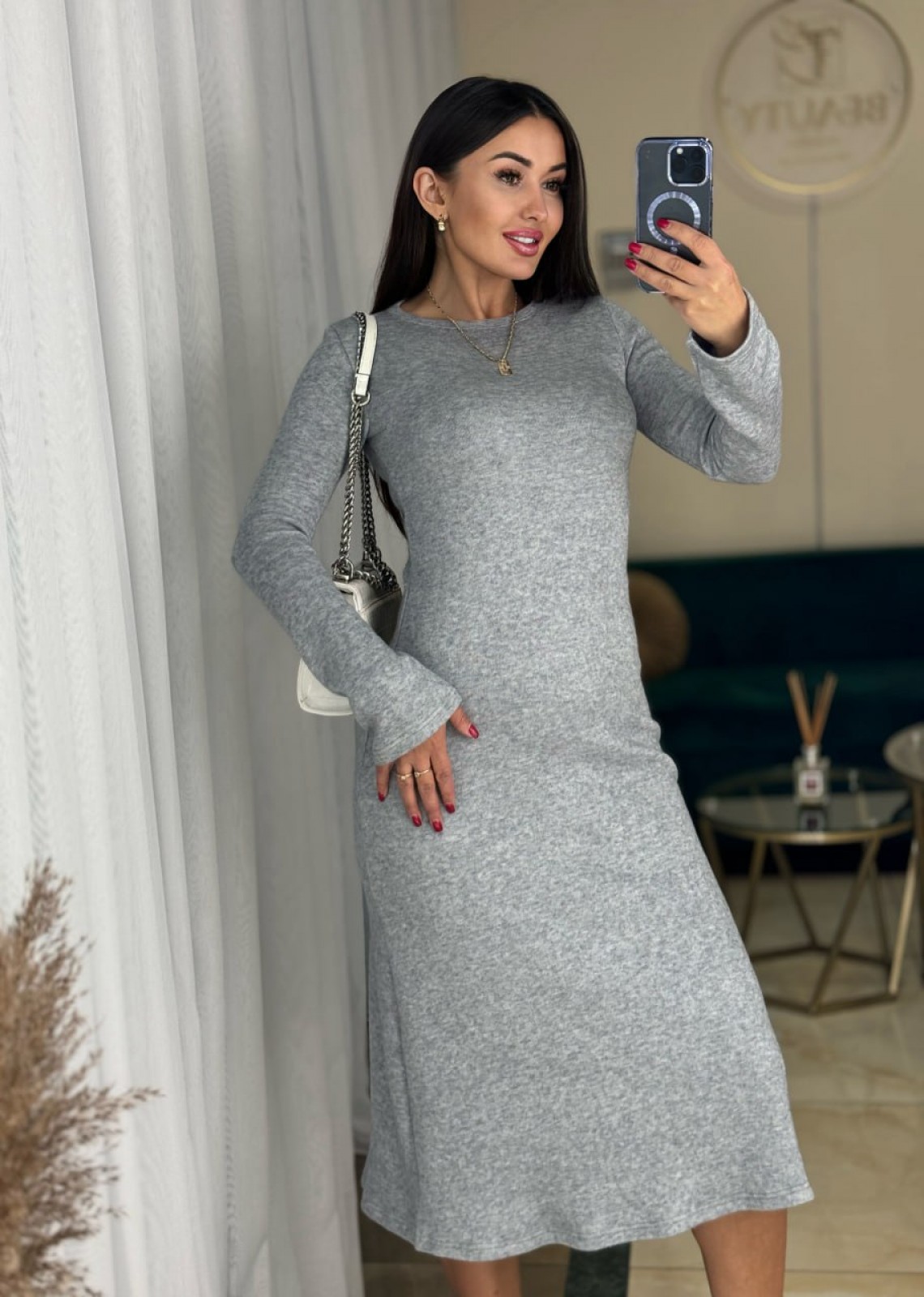 Жіноча сукня із ангори колір сірий р.46/48 447939