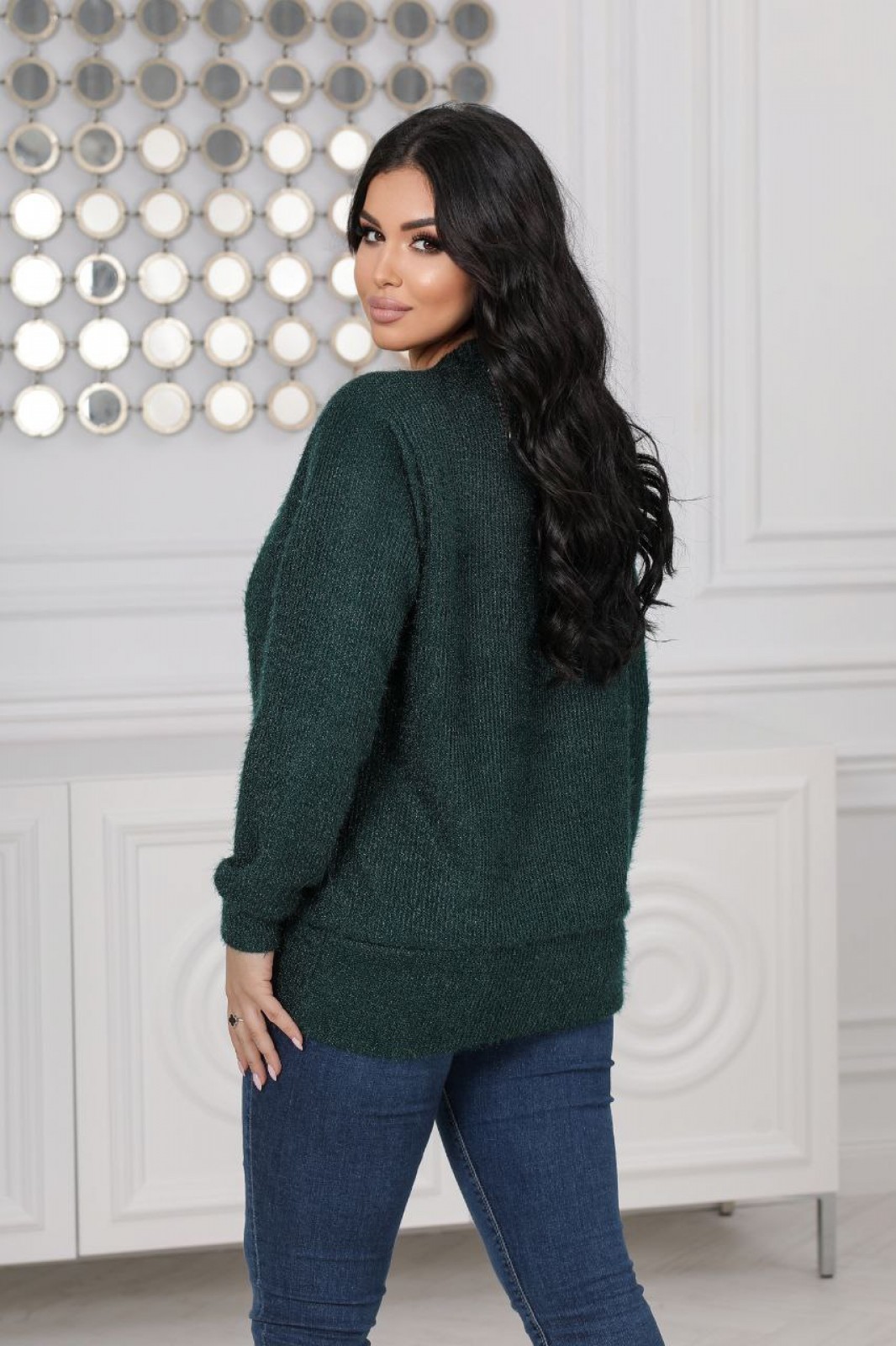 Жіночий светр трикотажний колір т.зелений р.48/50 445637