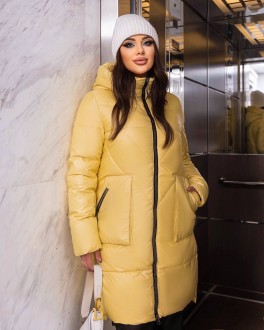 Жіноча подовжена куртка колір жовтий р.XL 448562
