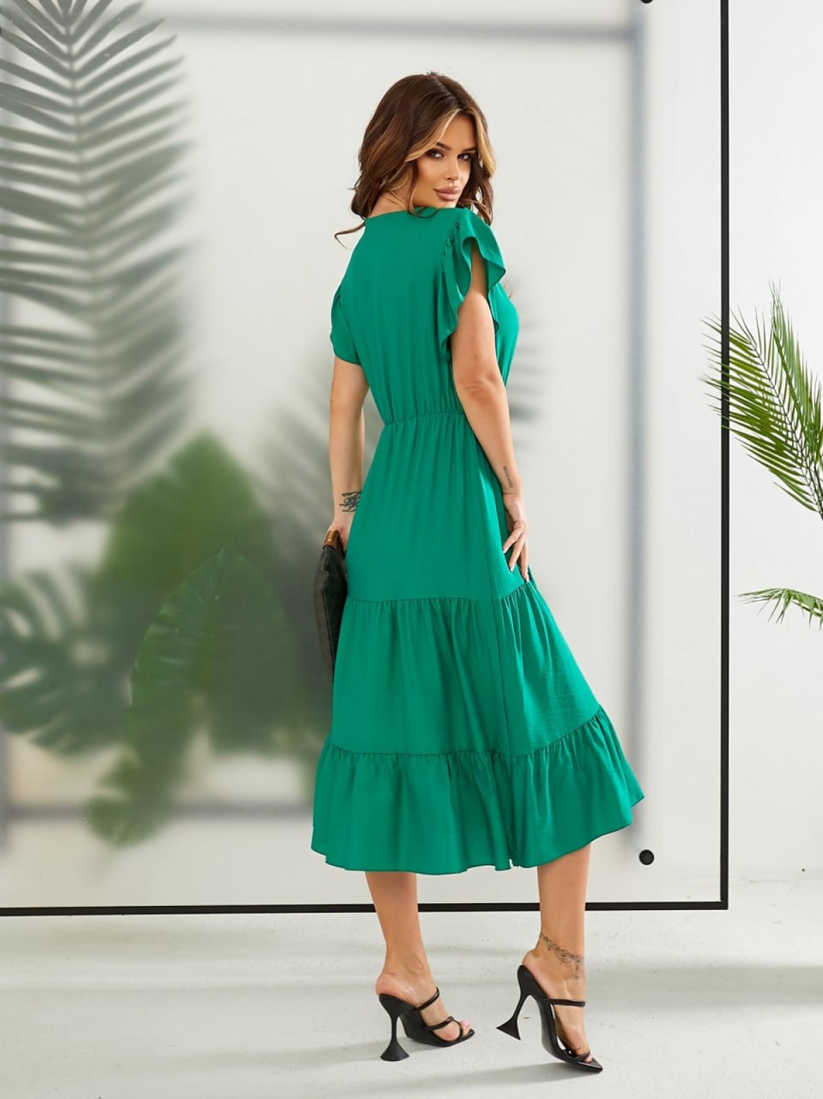 Жіноча сукня міді колір зелений р.42/44 435747