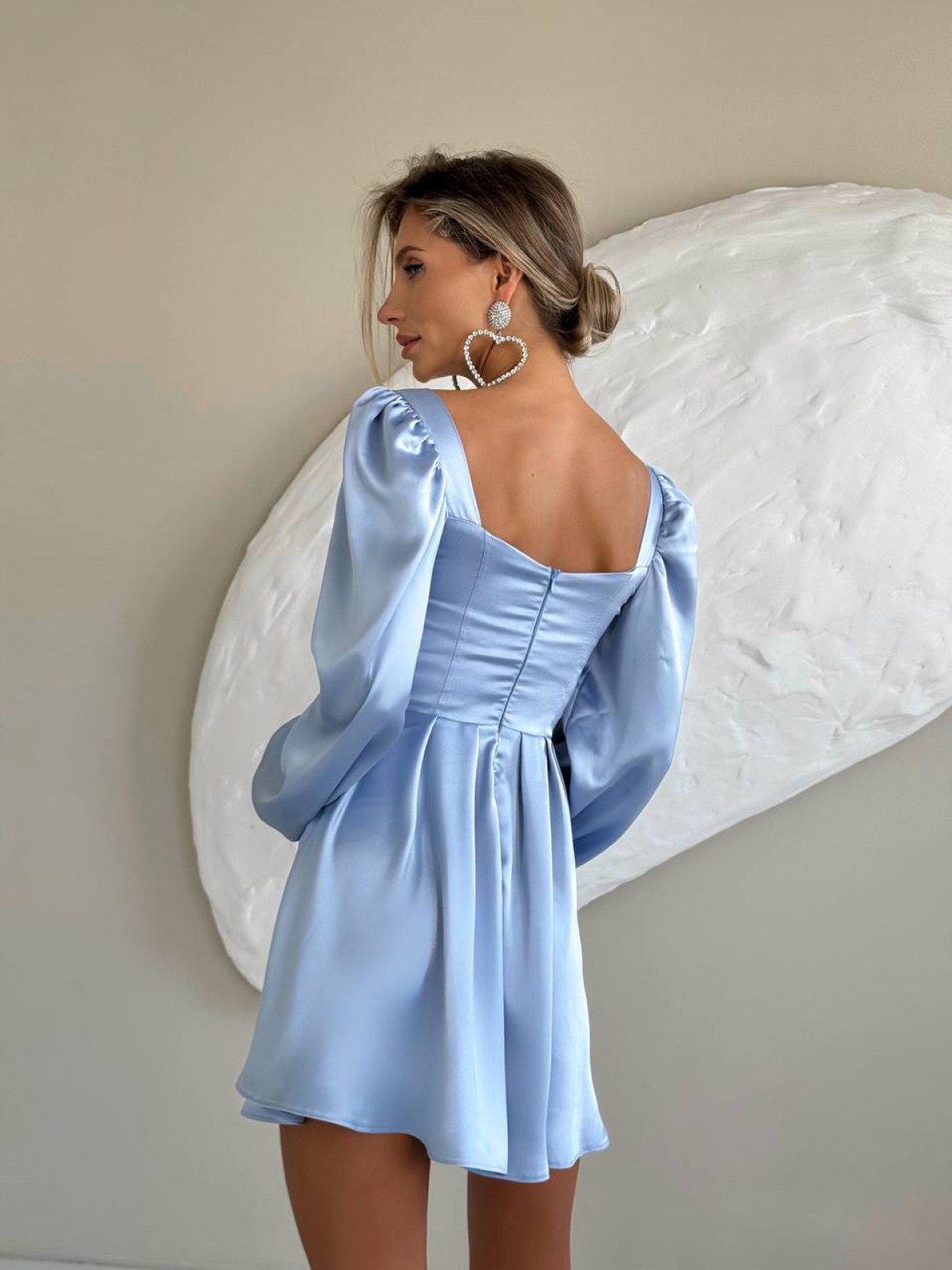 Жіноча сукня міні із сатину колір блакитний р.46 459712