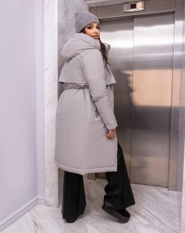 Жіноча подовжена куртка колір сірий р.XL 448608