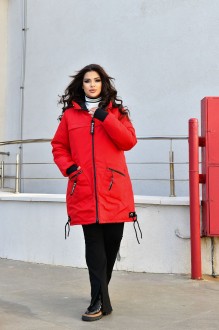 Жіноча куртка-пальто із плащової тканини колір червоний р.52/54 445959