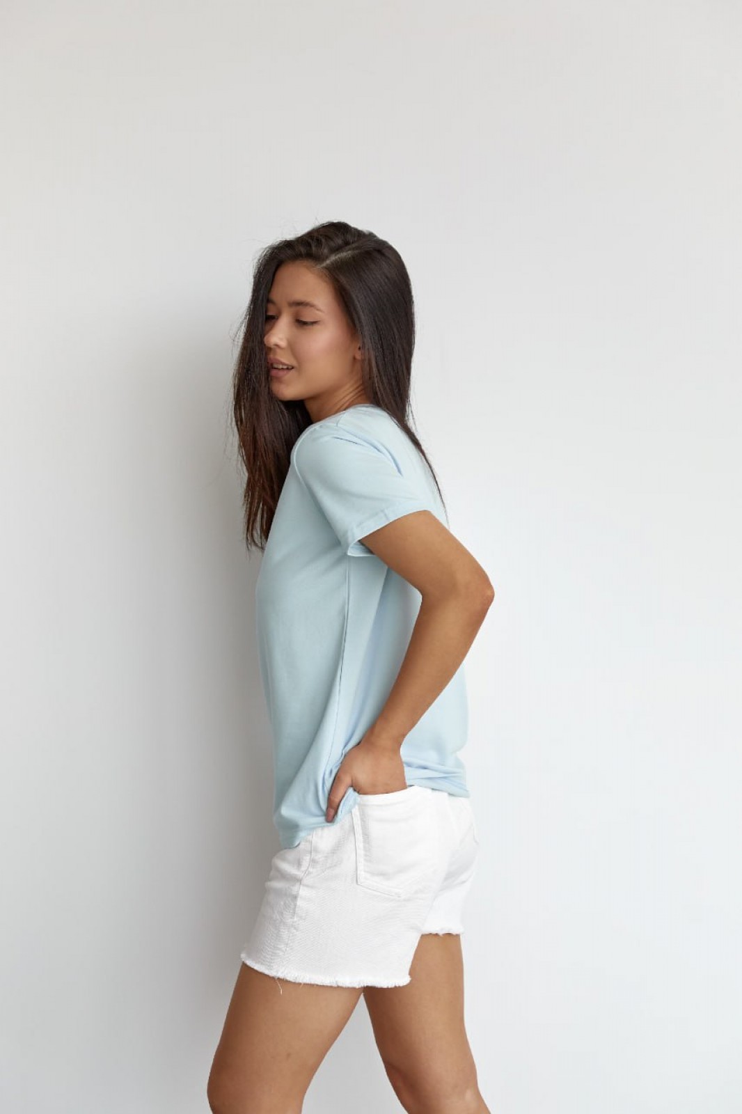 Жіноча базова футболка колір світло-блакитний р.S 449917