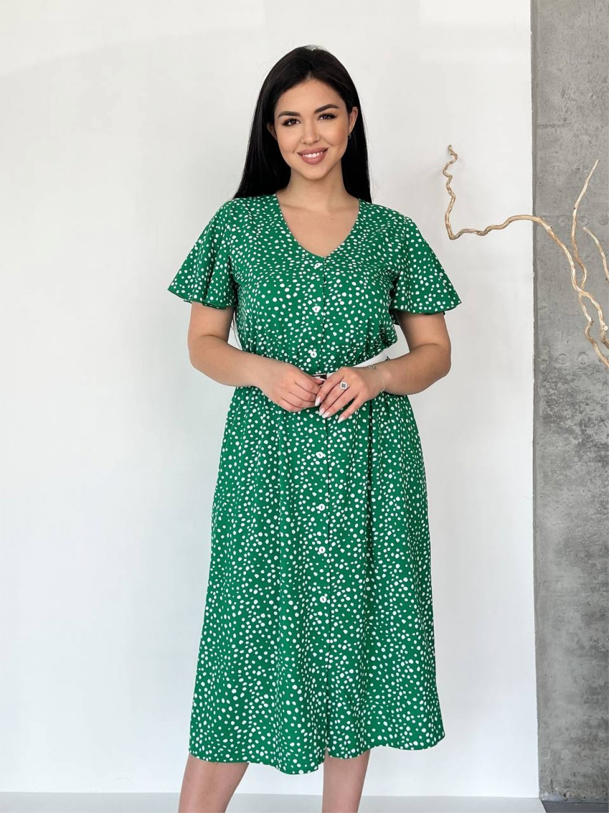 Жіноча сукня з поясом колір зелений р.50/52 434401