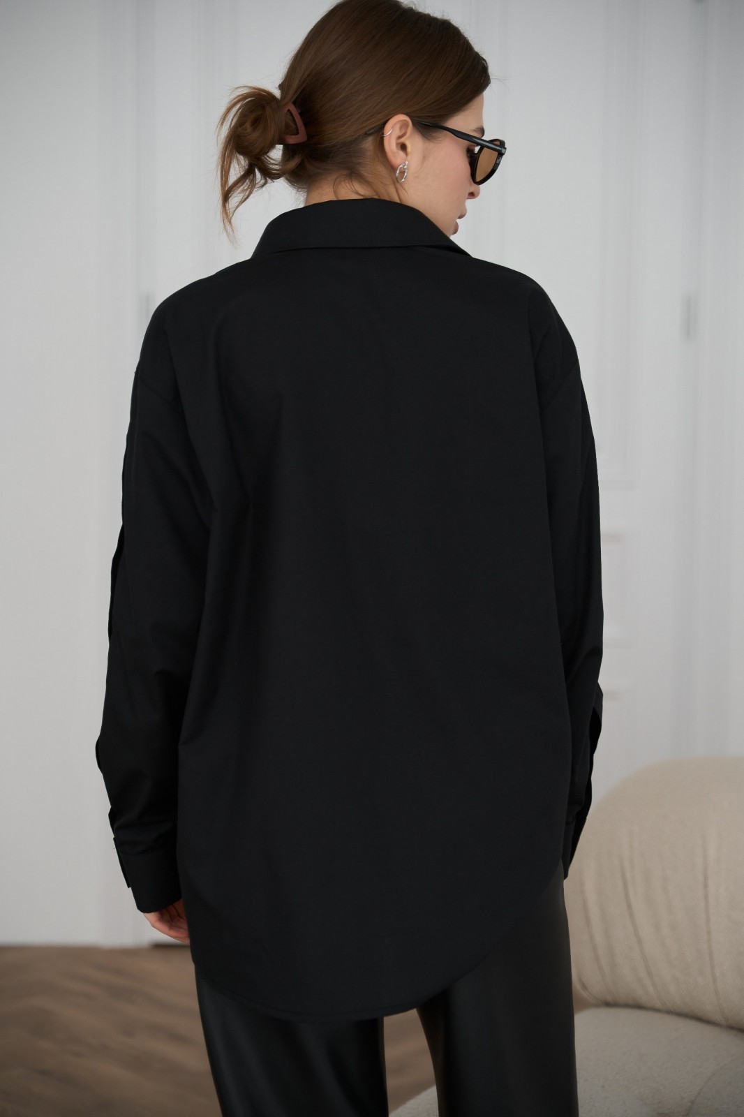 Жіноча класична сорочка з бавовни колір чорний р.M/L 451480
