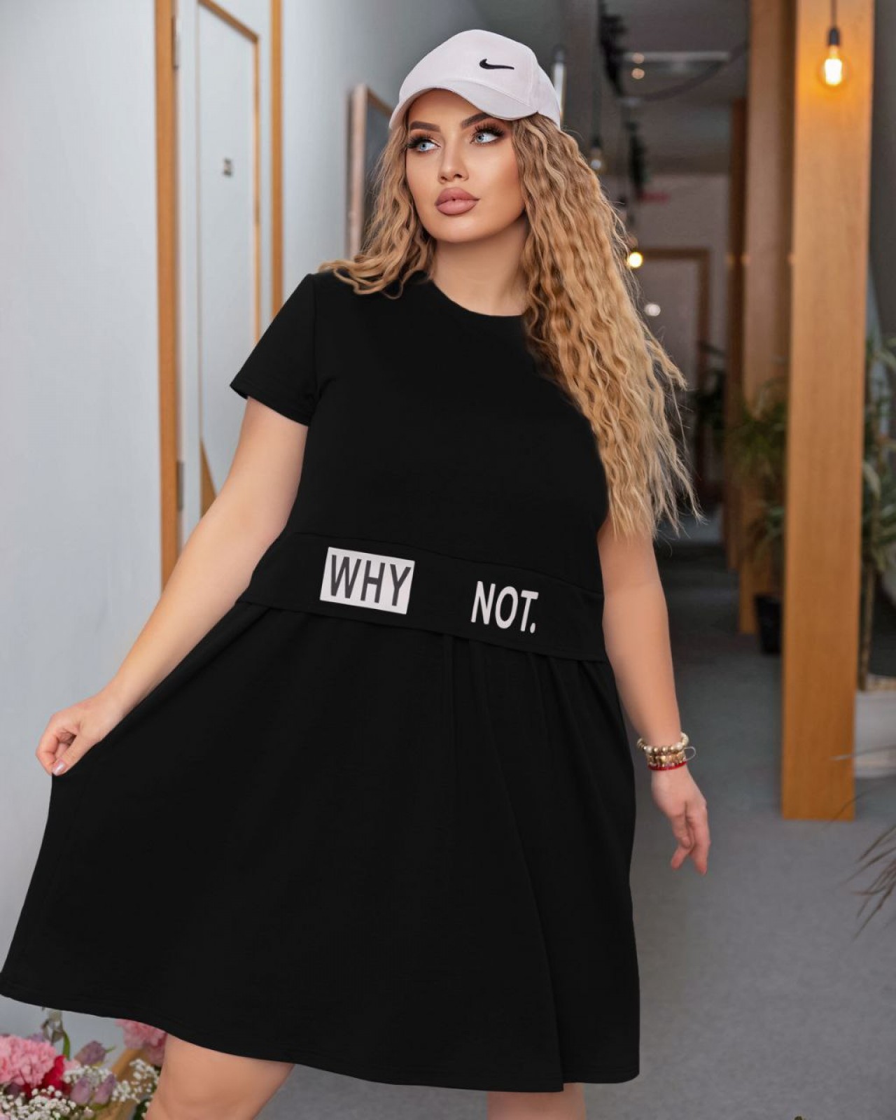 Жіноча сукня з коротким рукавом колір чорний р.48/50 433484