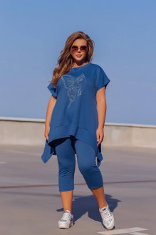 Жіночий костюм двійка з тунікою колір джинс р.62/64 459849
