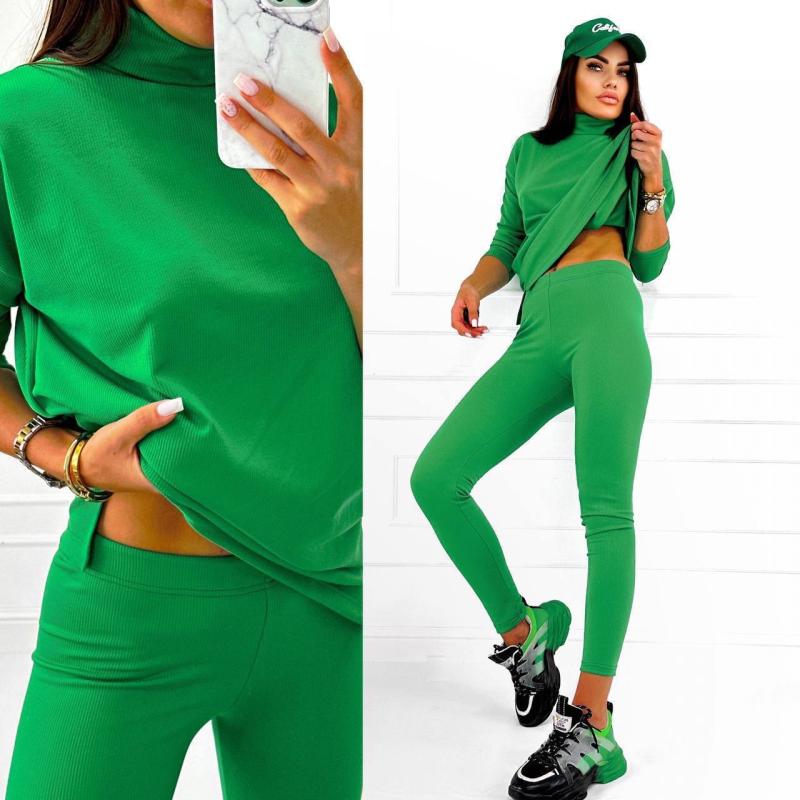 Жіночий костюм лосини та кофта колір зелений р.42/44 449991