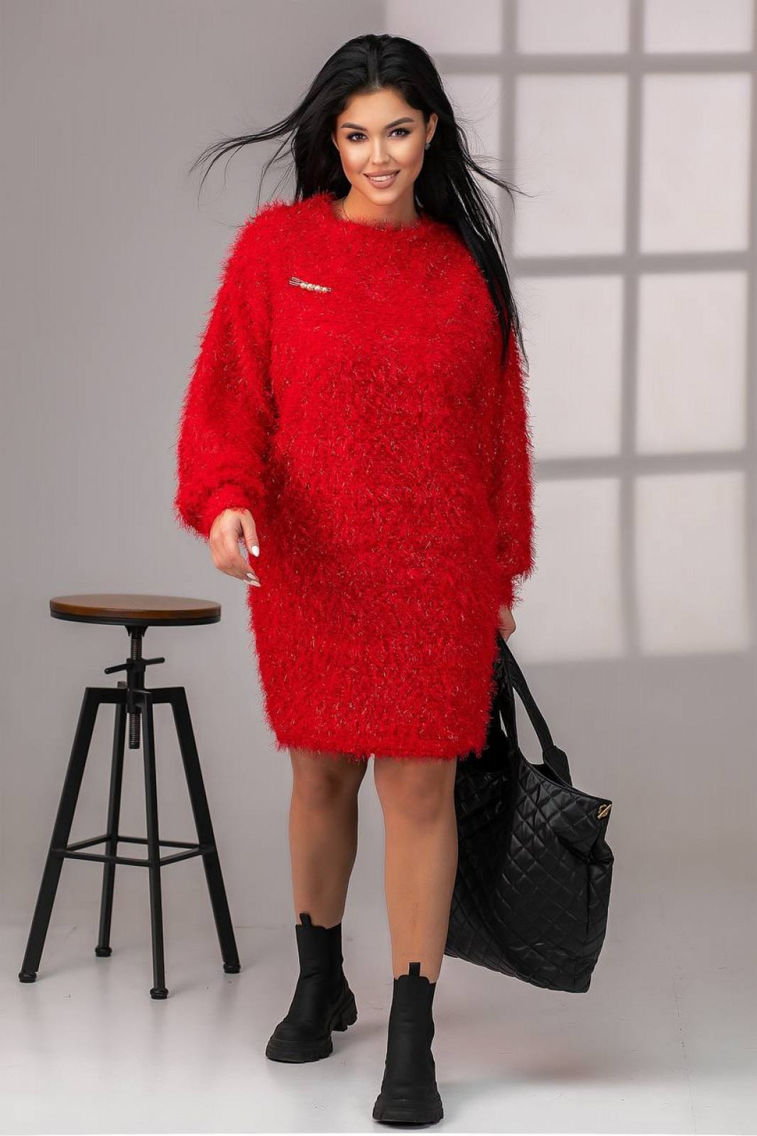 Жіноча сукня вільного крою із ангори червоного кольору р.56/58 385451