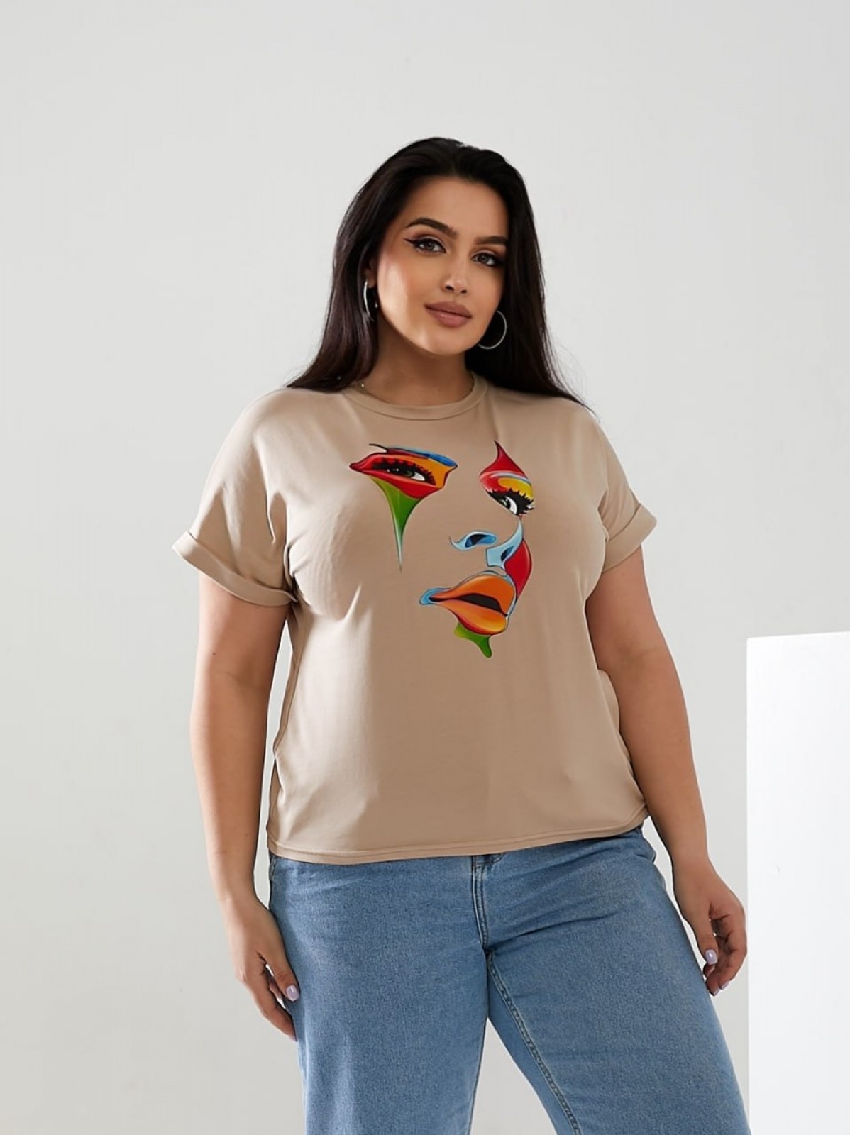 Жіноча футболка FACE колір бежевий р.42/46 433036