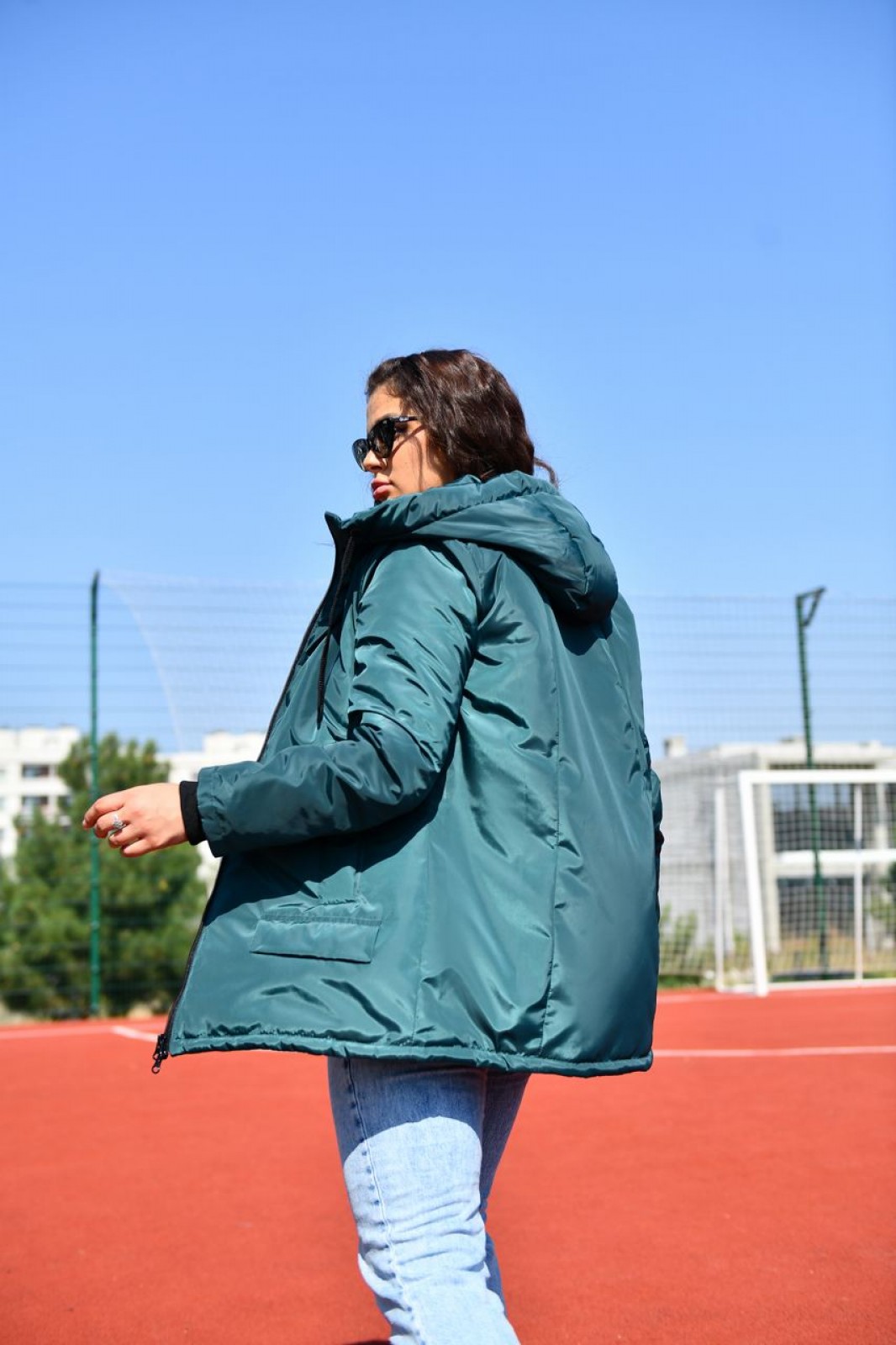 Жіноча демісезонна куртка з плащової тканини колір морська хвиля р.48/50 442762