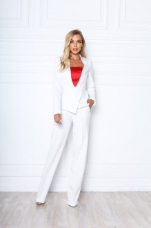 Жіночий брючний костюм асиметрія білого кольору на підкладці р.48 455746