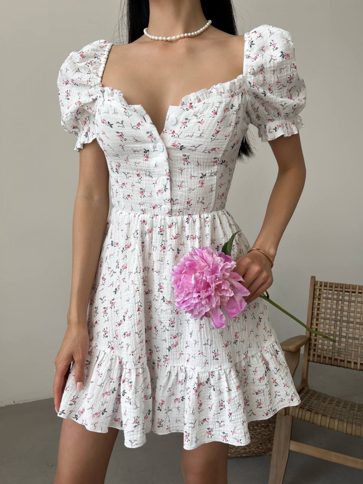 Жіноча сукня з мусліну колір молоко-рожевий р.44 438107