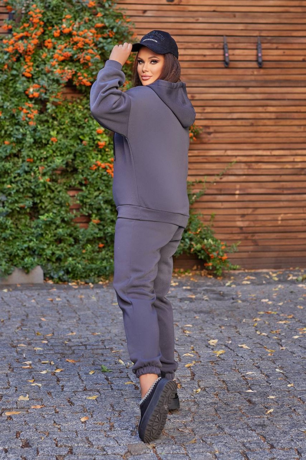 Жіночий спортивний костюм із тринитки колір графіт р.56/58 442339