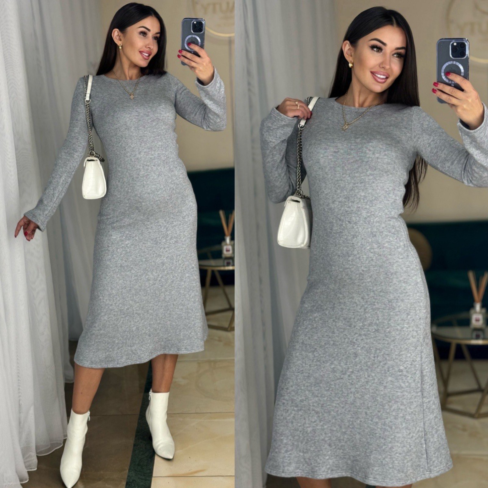Жіноча сукня із ангори колір сірий р.42/44 447933