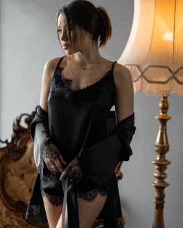 Жіночий піжамний костюм трійка колір чорний р.S 449688