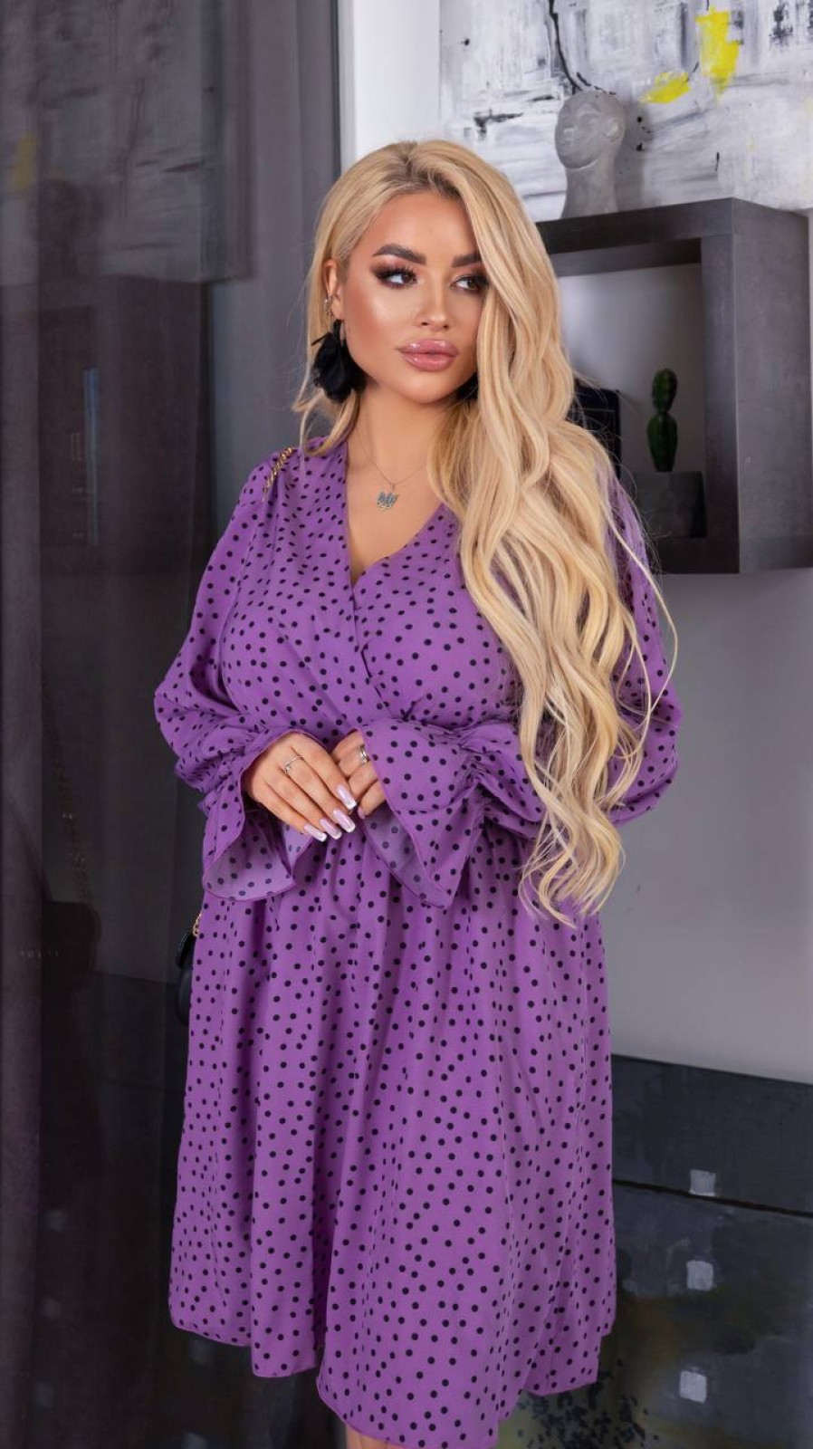 Жіноча сукня на запах із софту колір фіолетовий р.46/48 452552