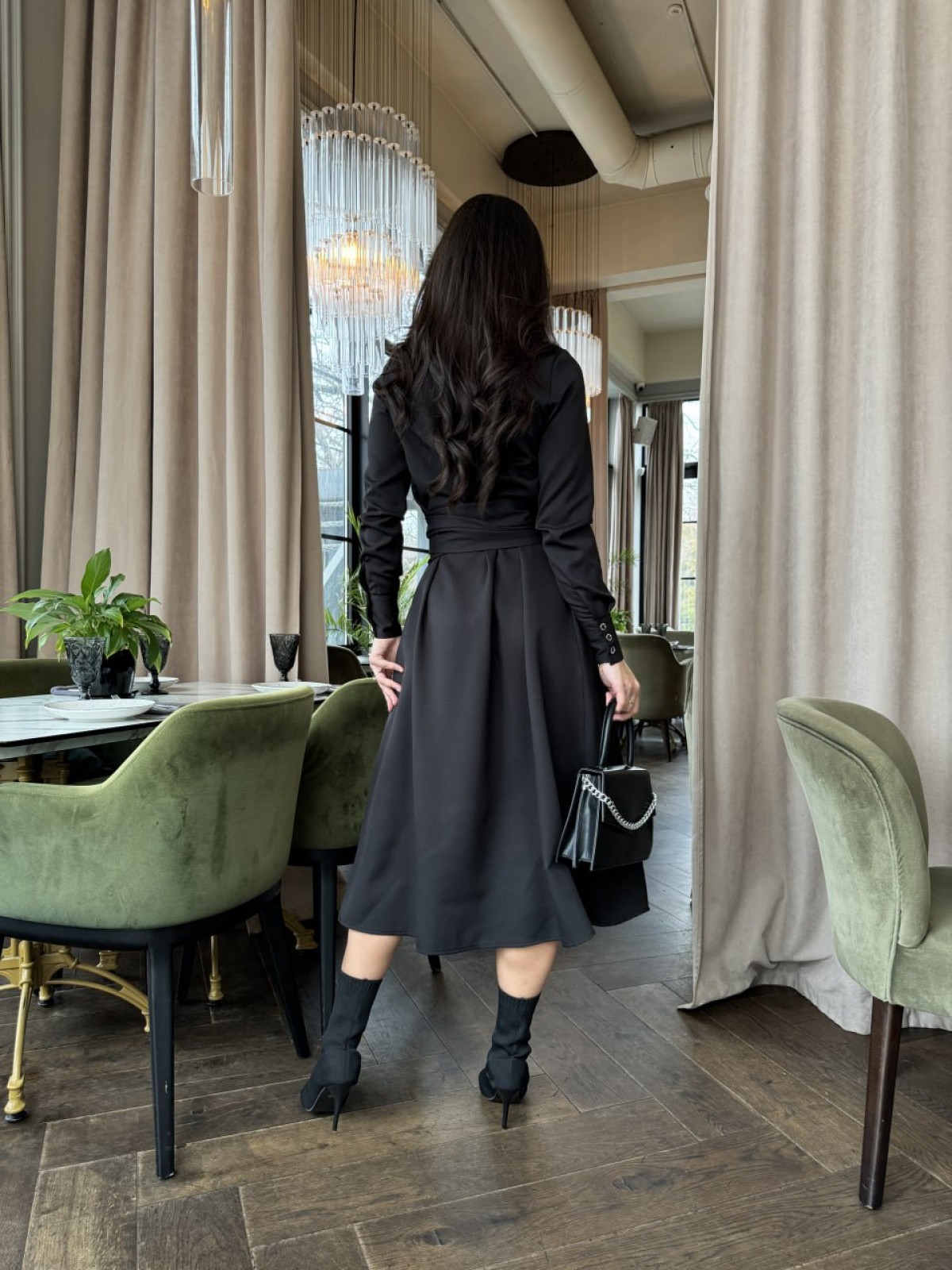 Жіноча сукня з поясом колір чорний р.42/44 454637
