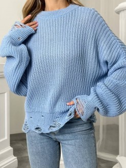 Жіночий светр з дірками блакитного кольору р.42/46 407261
