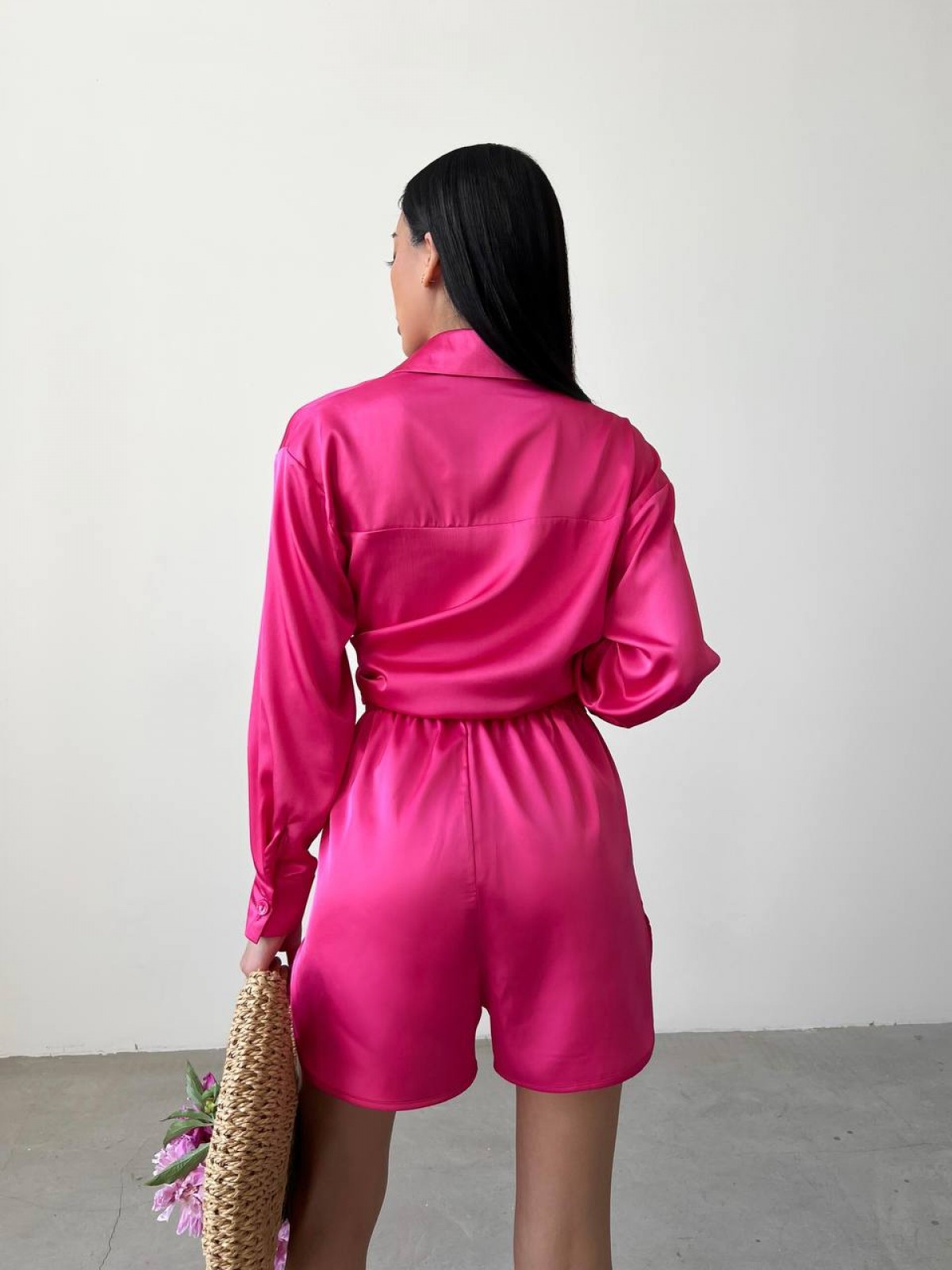 Жіночий костюм трійка із шортами колір малиновий 438070