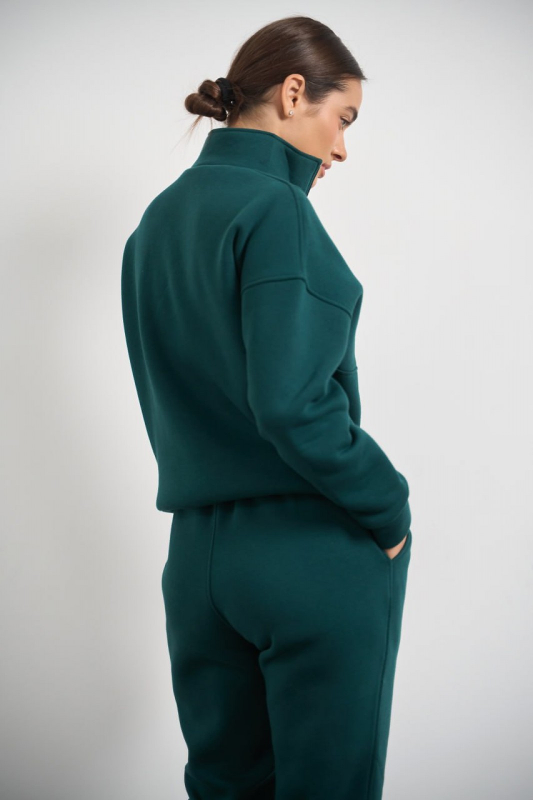 Жіночий теплий костюм тринитка на флісі колір зелений р.S 449080