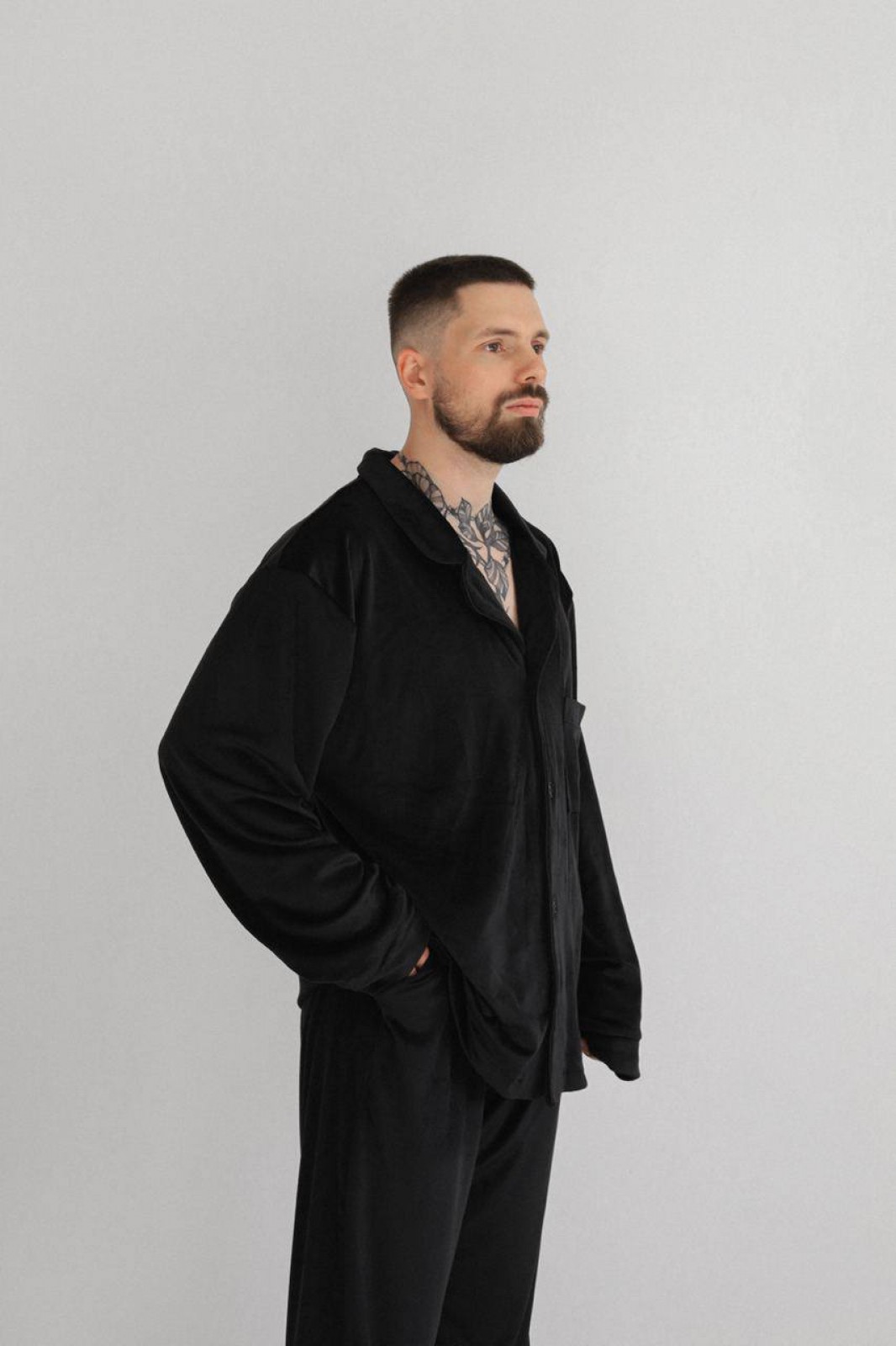Чоловіча піжама з велюру колір чорний р.S 449687