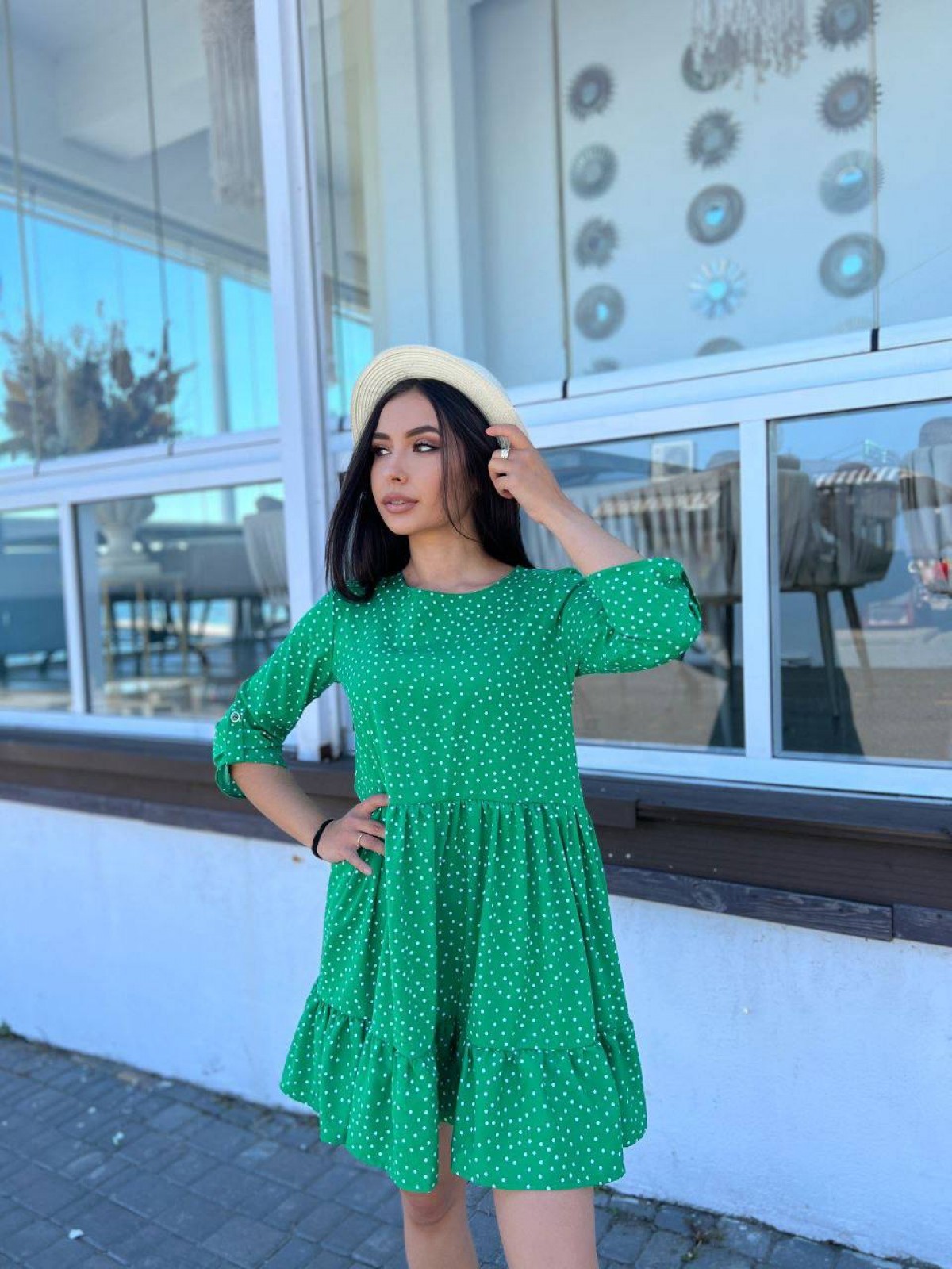 Жіноча сукня із софту колір зелений р.42/46 453417