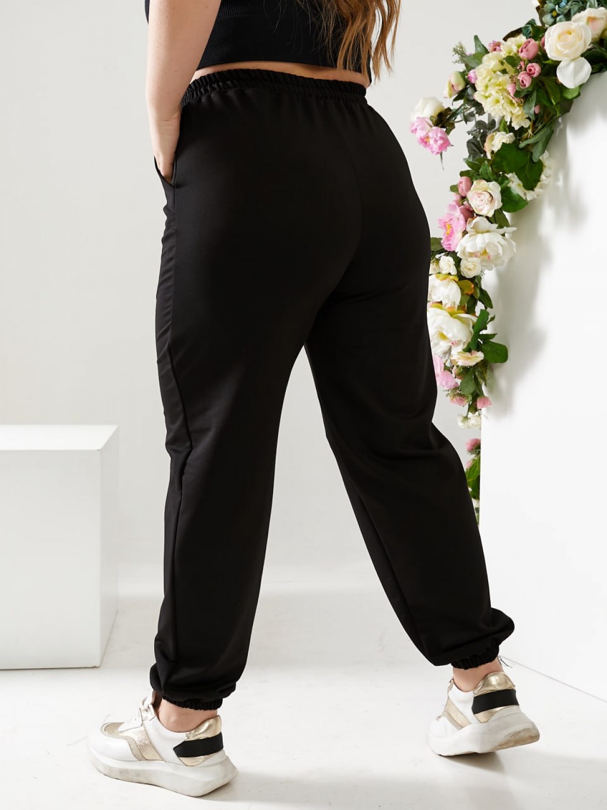 Жіночі спортивні штани двонитка чорного кольору  р.50 406189