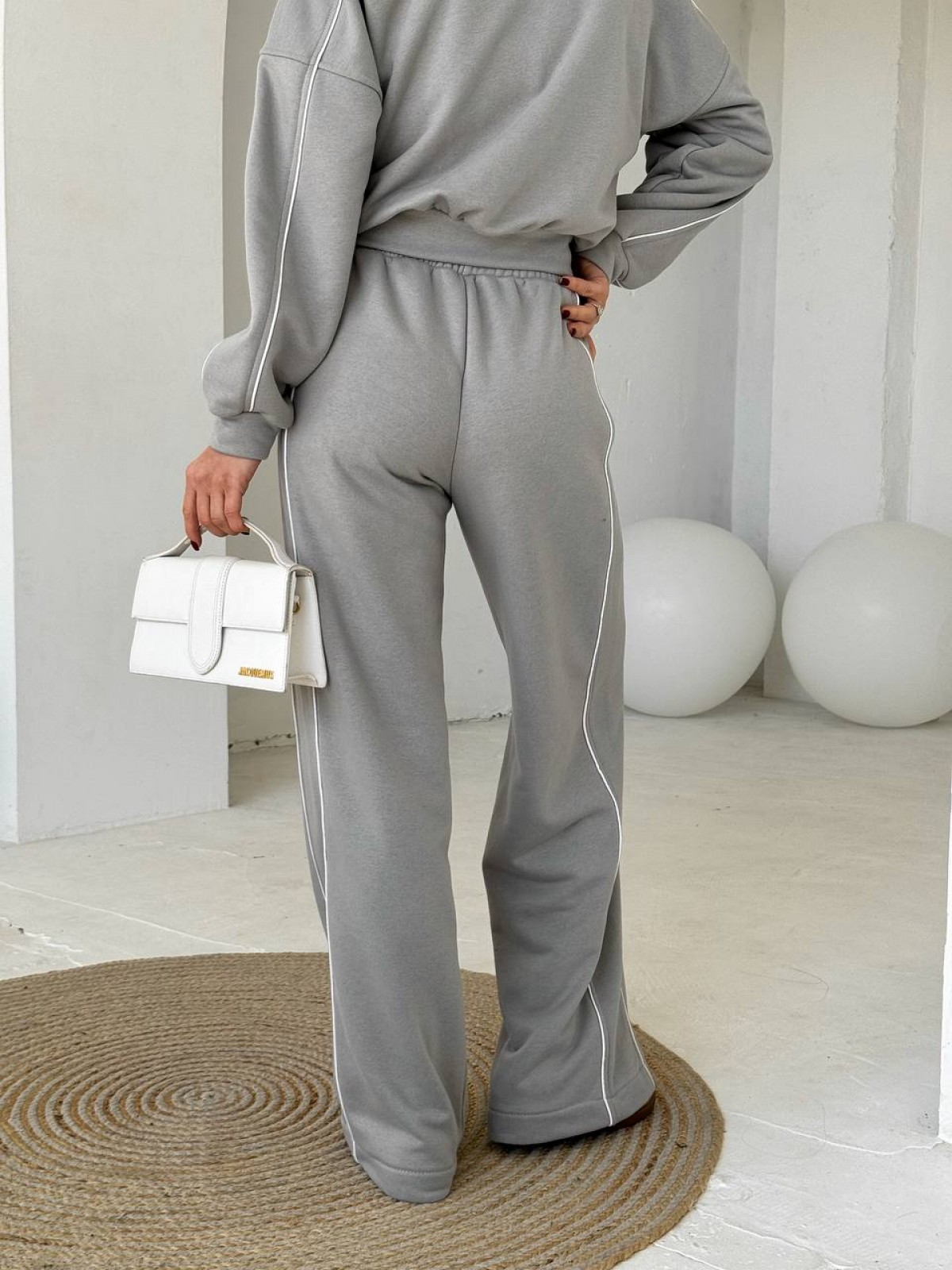 Жіночий костюм з брюками палаццо колір сірий р.46/48 454409