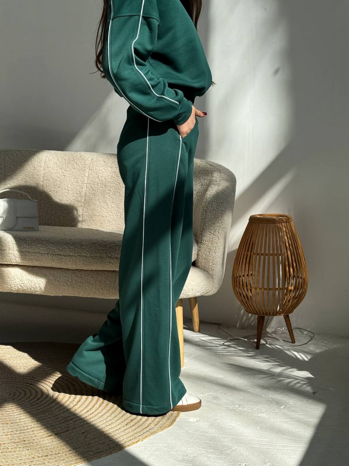 Жіночий костюм з брюками палаццо колір зелений р.42/44 454394
