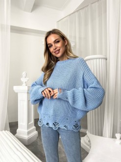 Жіночий светр з дірками блакитного кольору р.42/46 407261