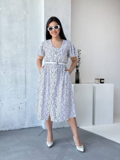 Жіноча сукня з поясом колір білий р.58/60 434414