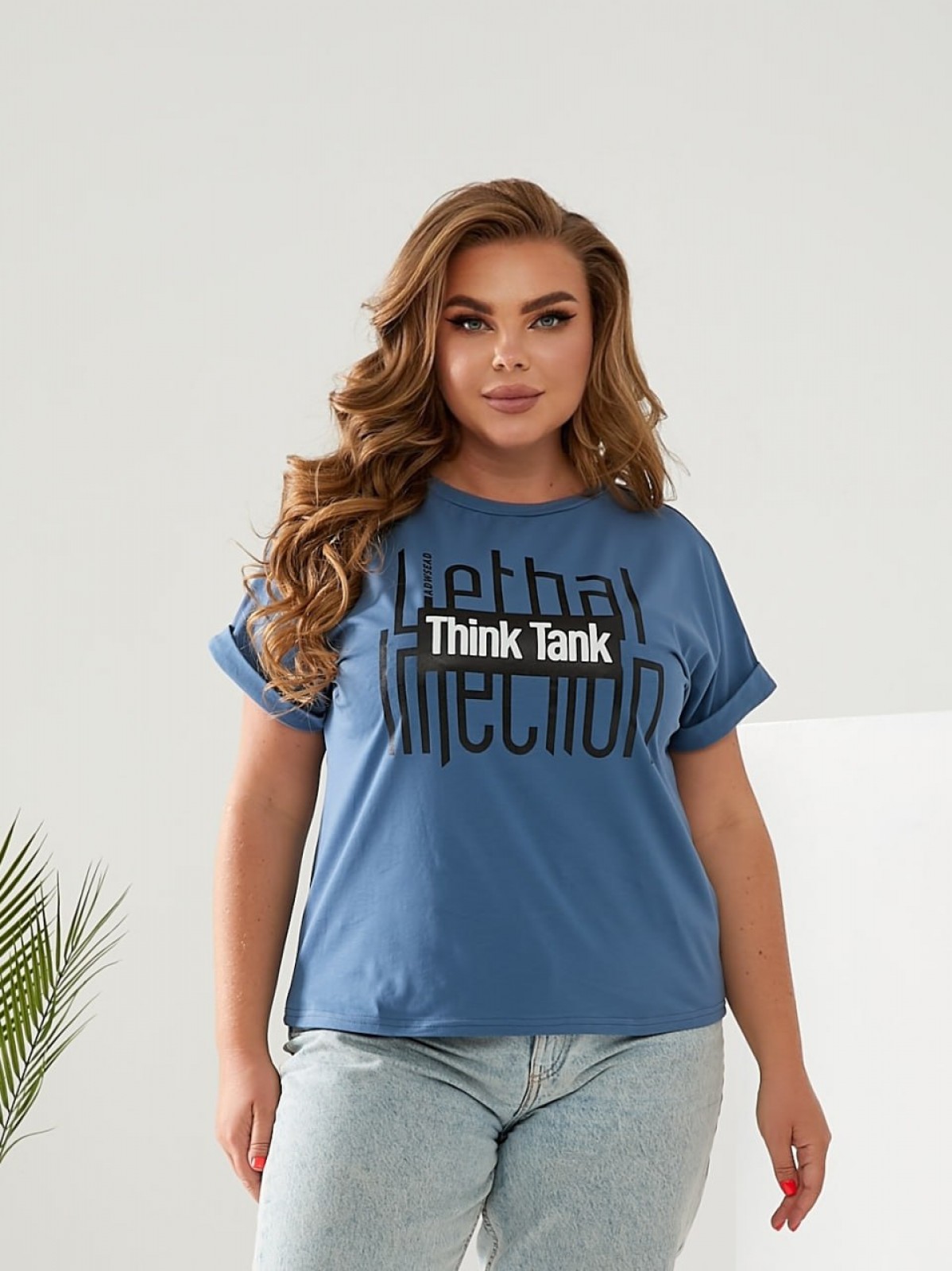 Жіноча футболка THINK TANK колір джинсовий р.52/54 433736