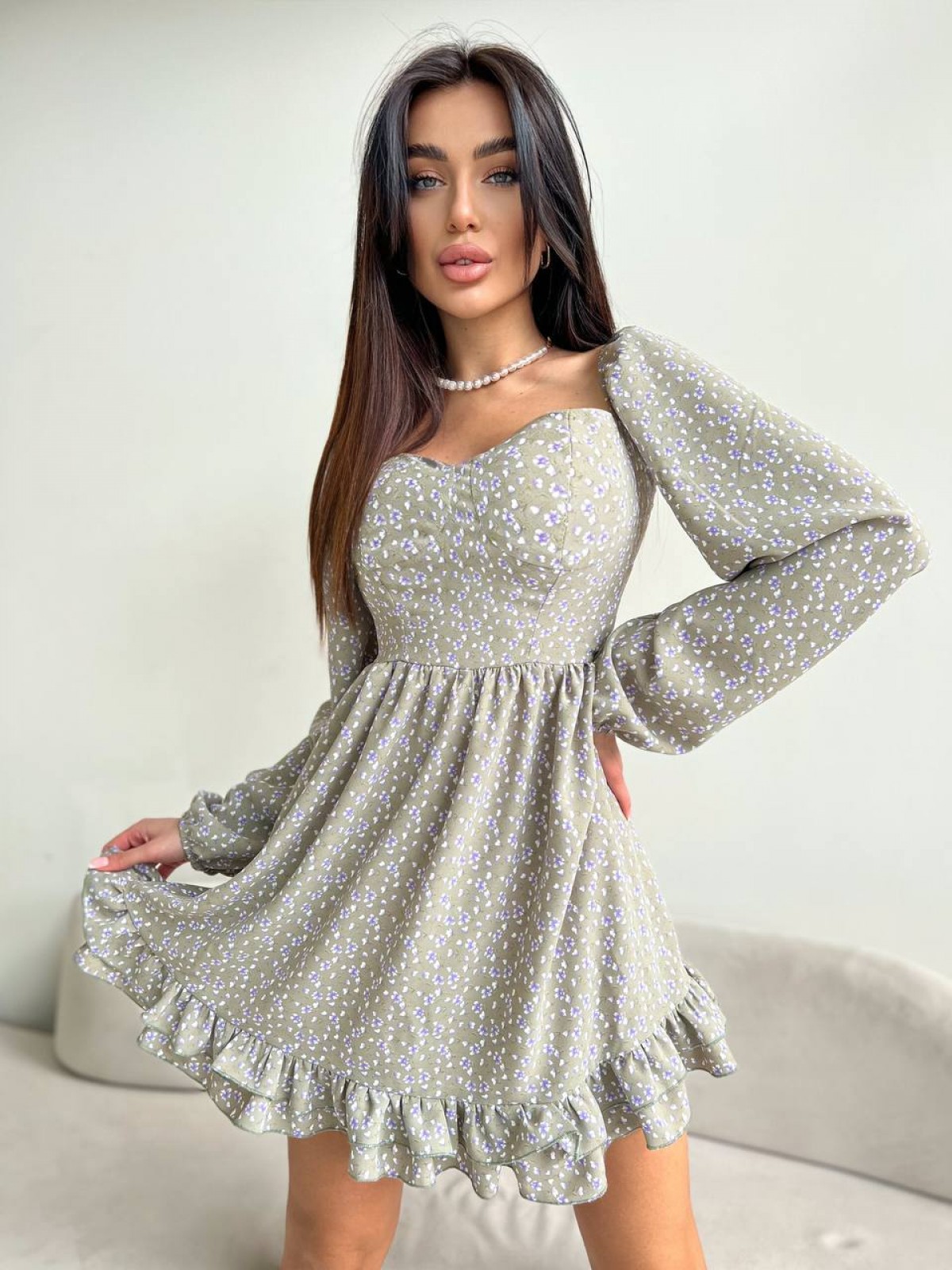 Жіноча сукня з довгими рукавами колір олива р.44/46 455430