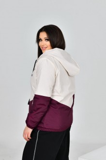 Жіноча куртка з капюшоном колір марсала з нюдовим р.56/58 453455