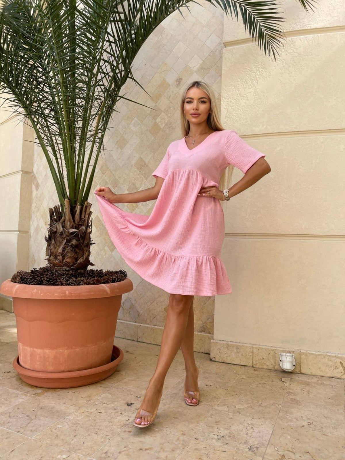 Жіноче плаття з мусліну колір рожевий р.42/46 456254