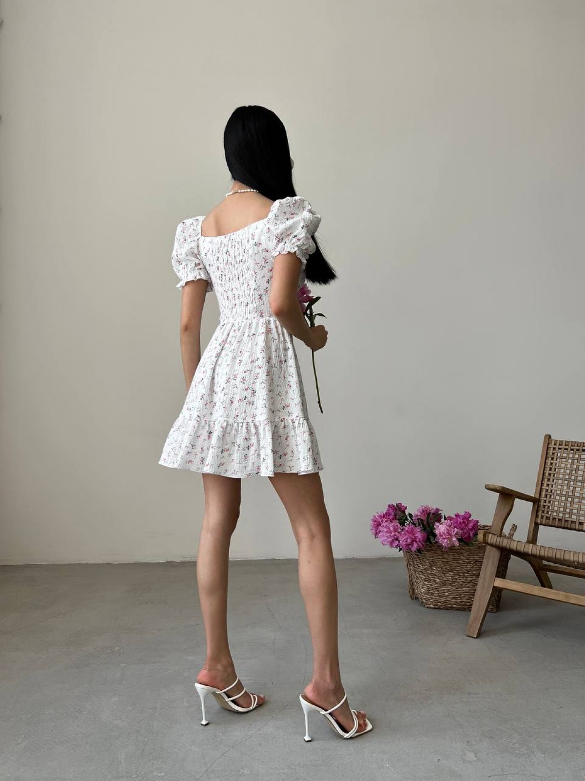 Жіноча сукня з мусліну колір молоко-рожевий р.44 438107
