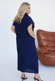 Жіноча сукня із льону колір синій р.50/52 459069